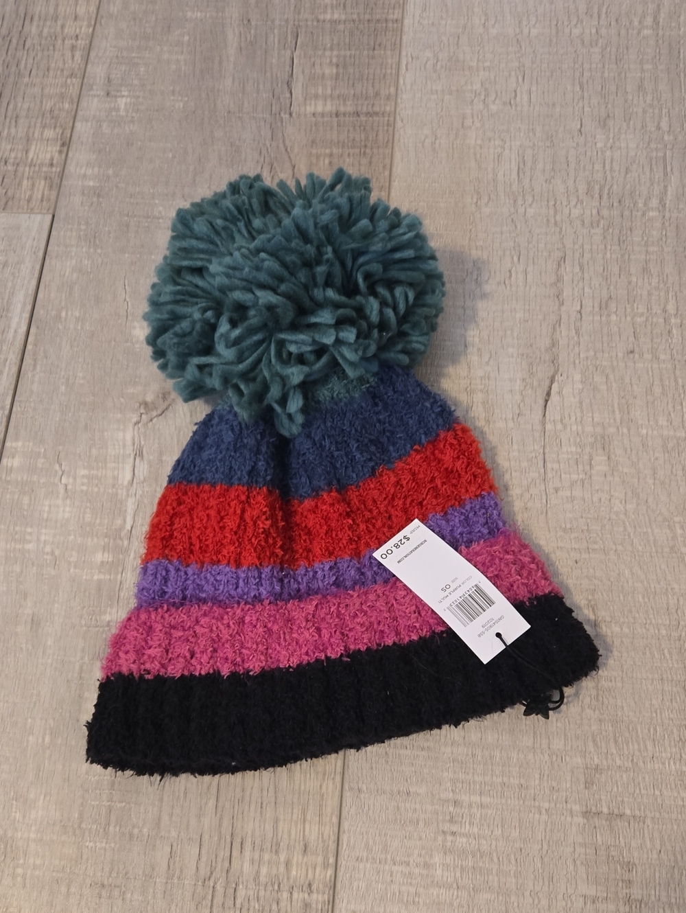 BCBGeneration Striped Pom Pom Hat in Teal, Navy, Red, Purple, Pink, Black